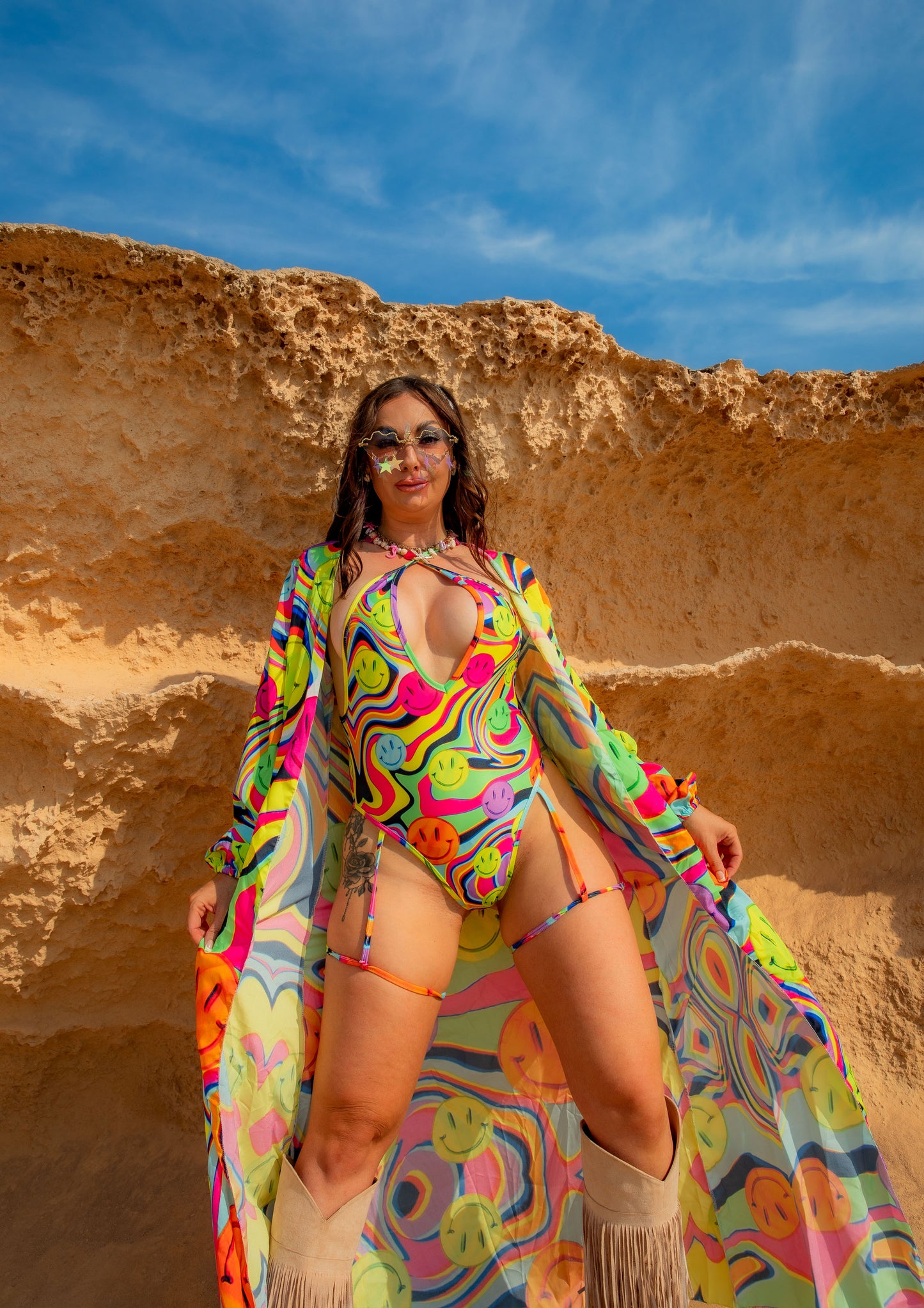 Trippy Drip Maxi Chiffon Kimono Style Jacket