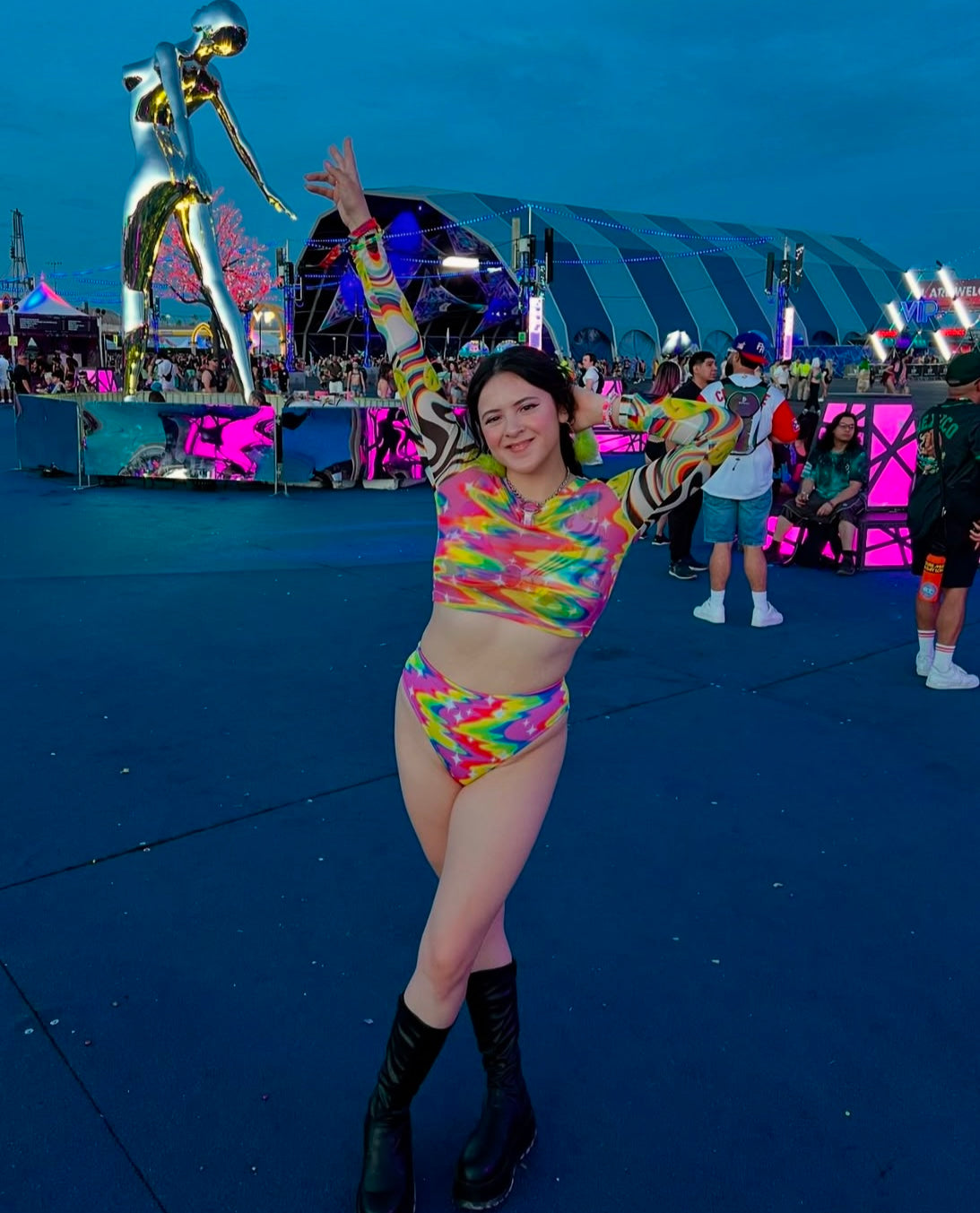 Disco Trip Mesh Long Sleeve Crop Top