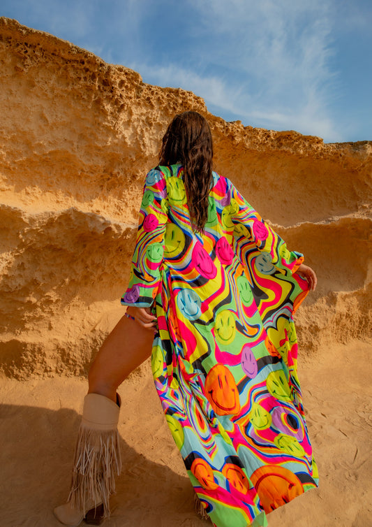 Trippy Drip Maxi Chiffon Kimono Style Jacket