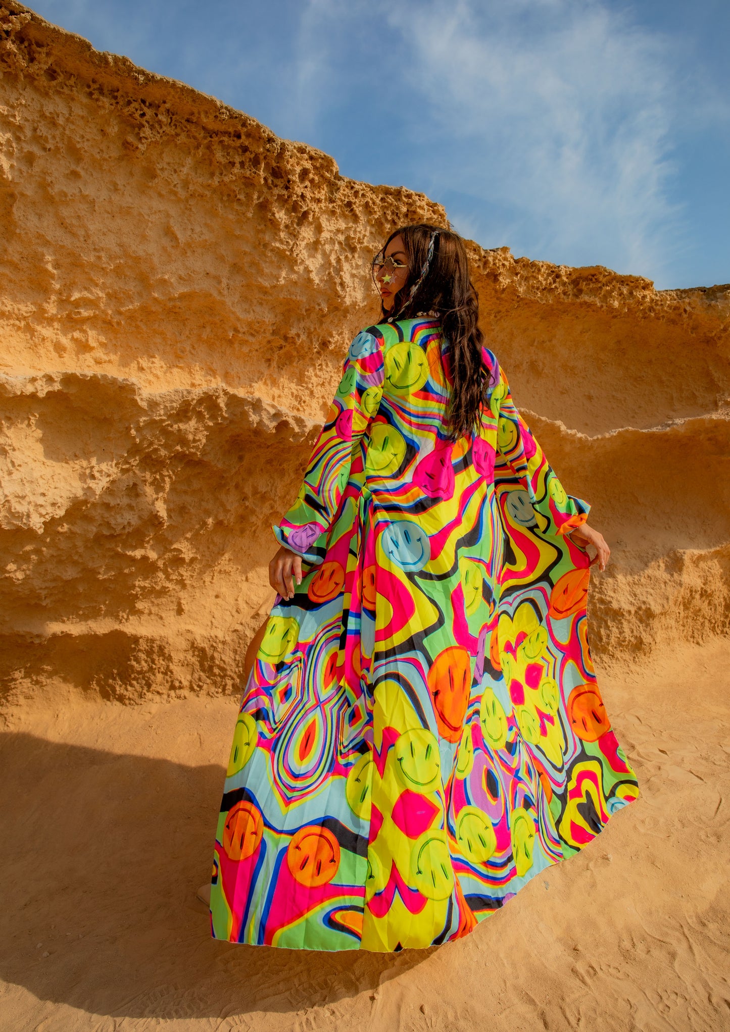 Trippy Drip Maxi Chiffon Kimono Style Jacket