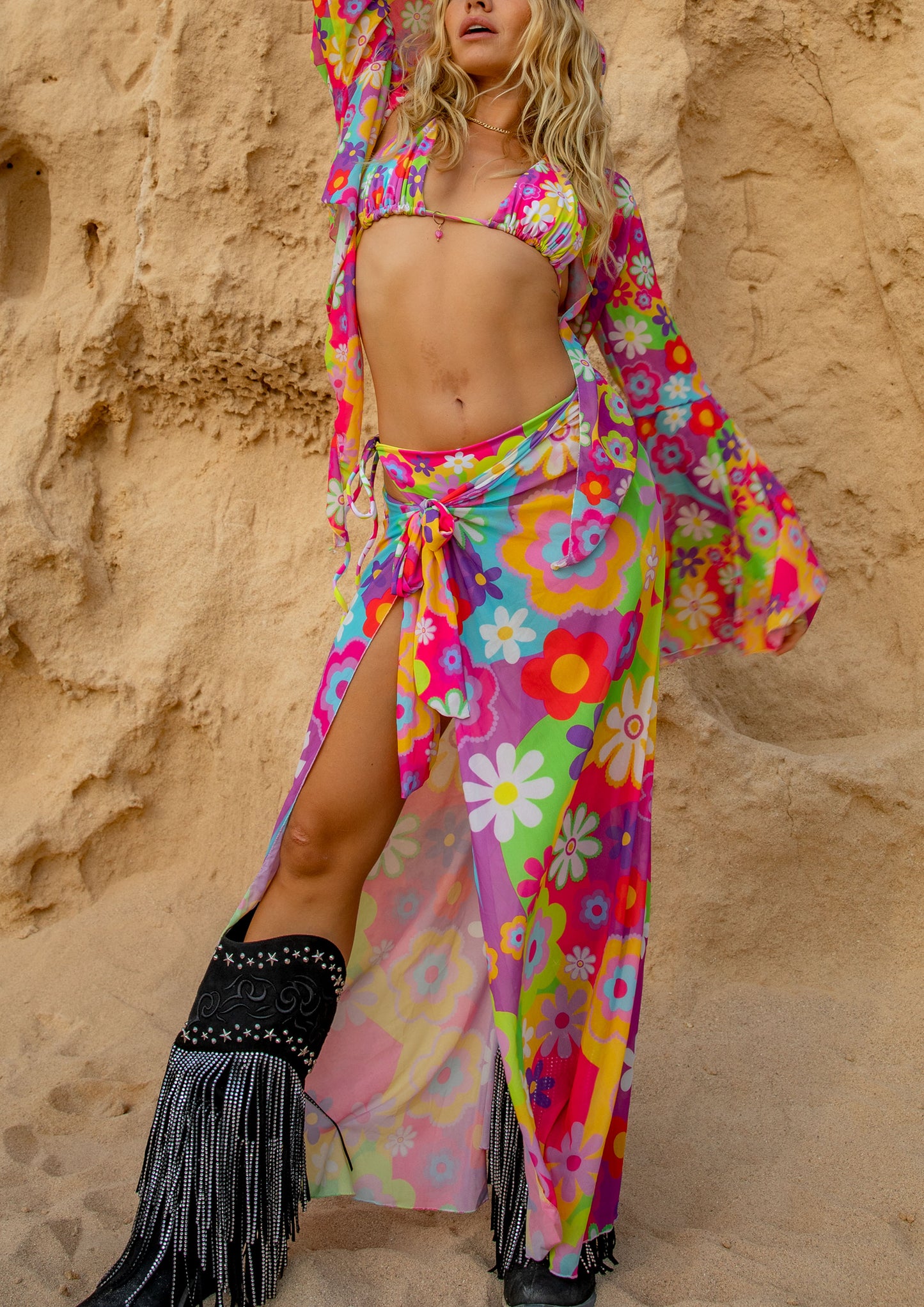 Disco Daisy Long Mesh Wrap Skirt Sarong