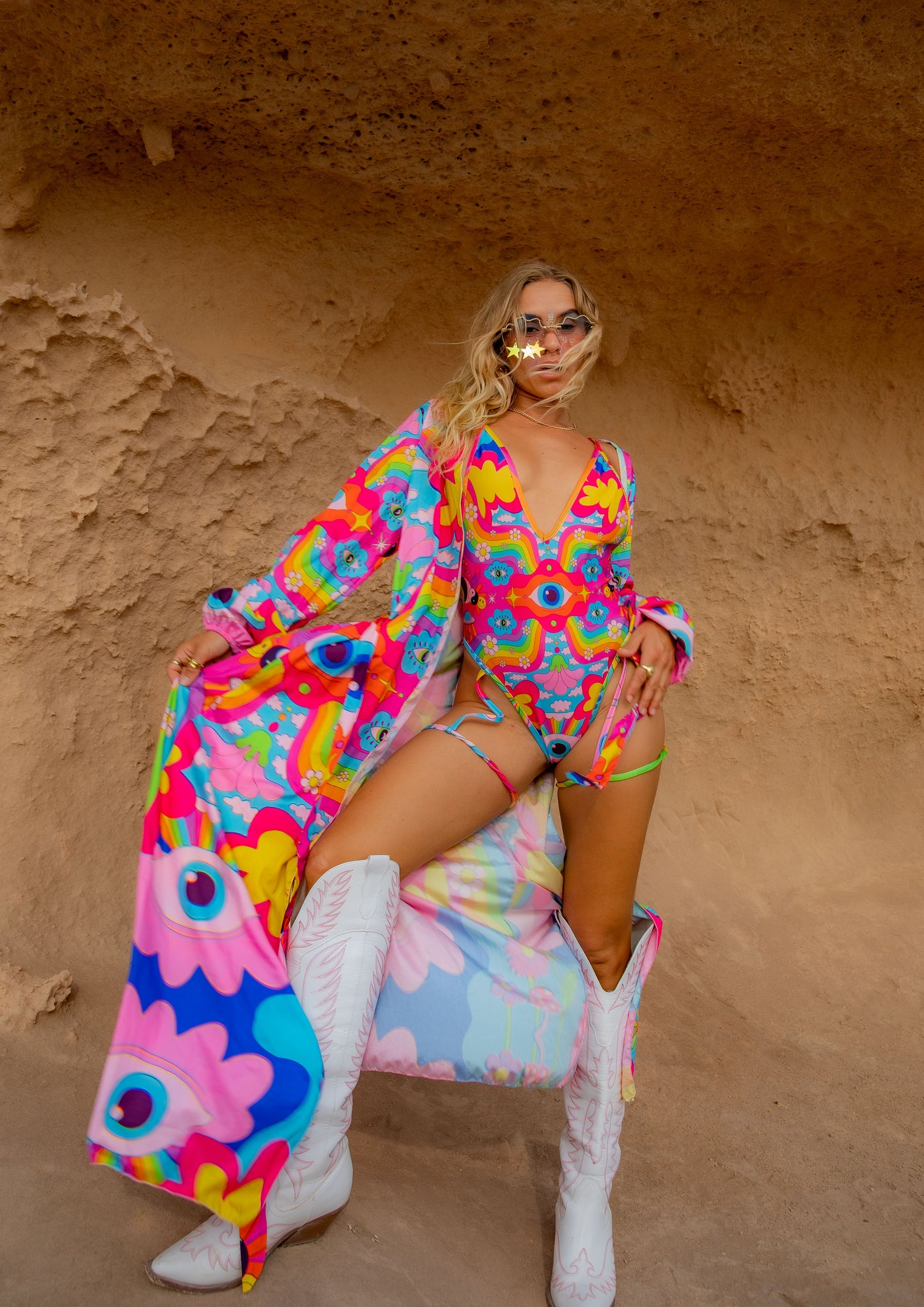 Cosmic Gaze Garter One-Piece Swimsuit