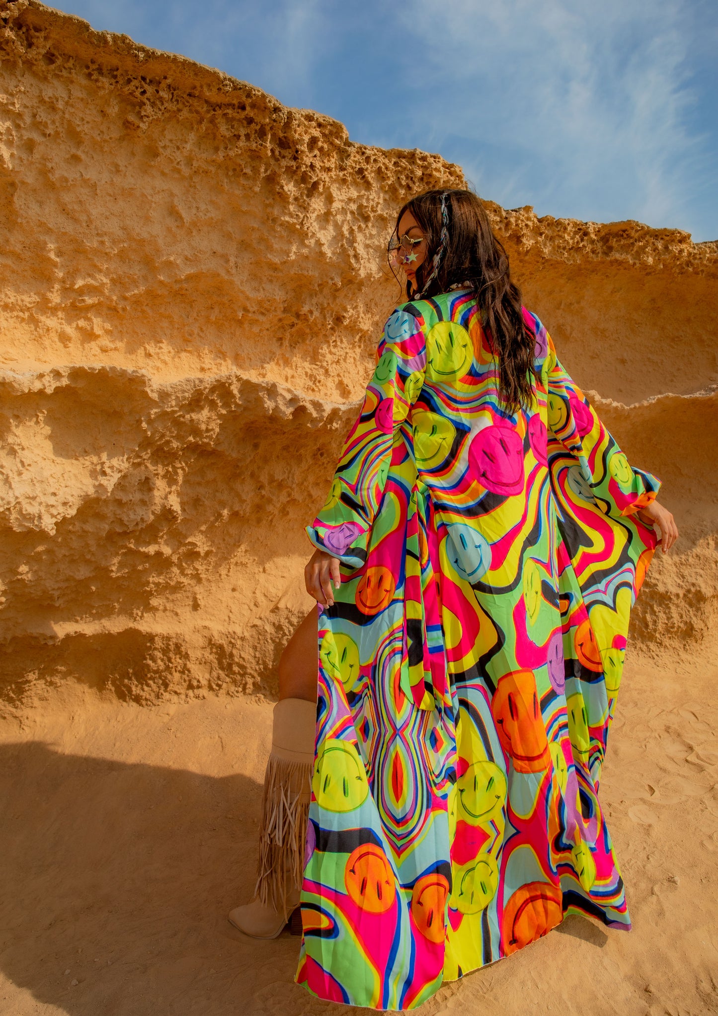 Trippy Drip Maxi Chiffon Kimono Style Jacket