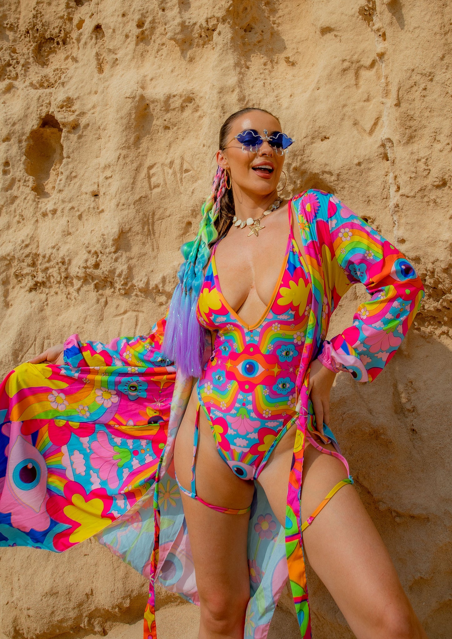 Cosmic Gaze Garter One-Piece Swimsuit