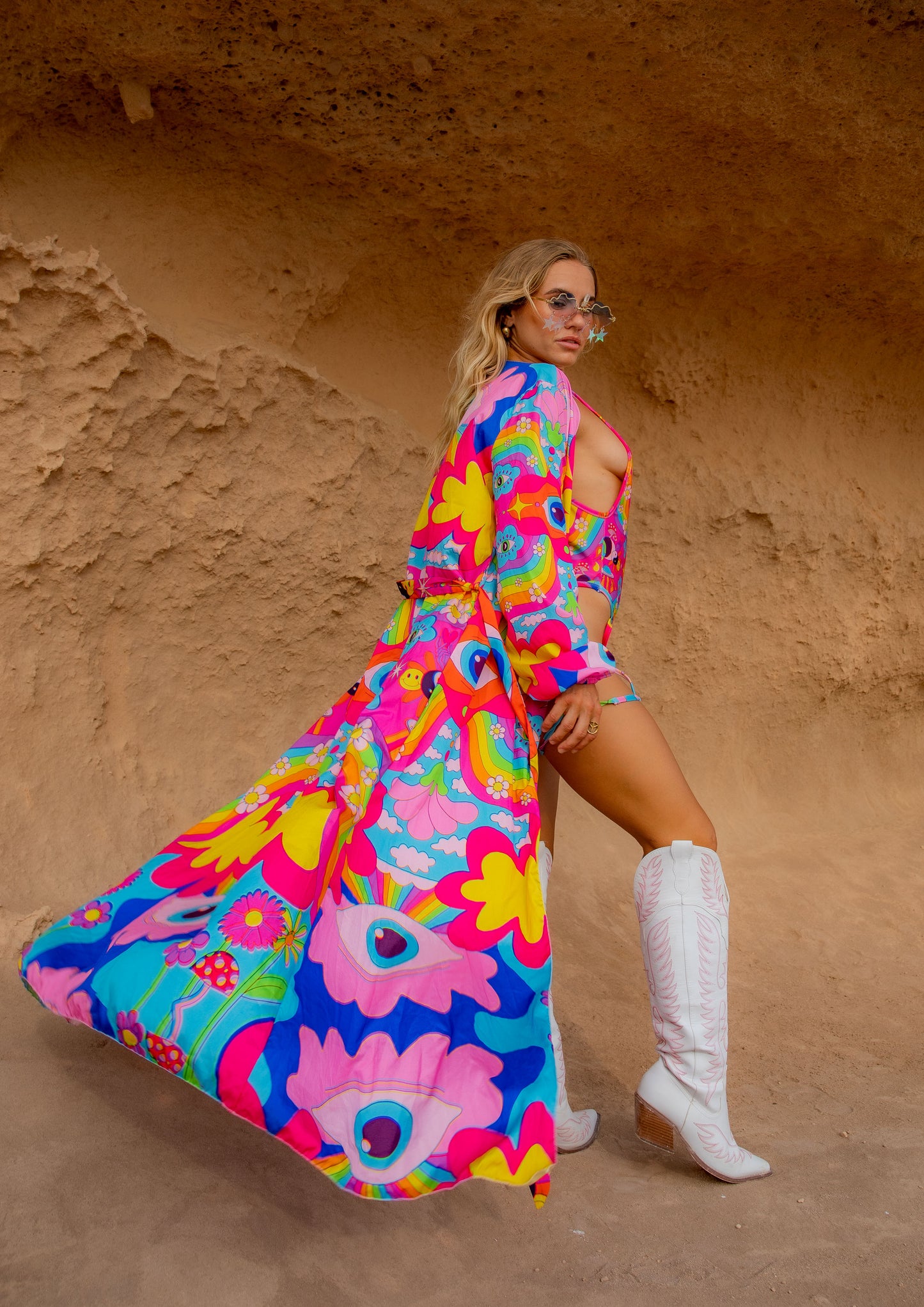 Cosmic Gaze Maxi Chiffon Kimono Style Jacket