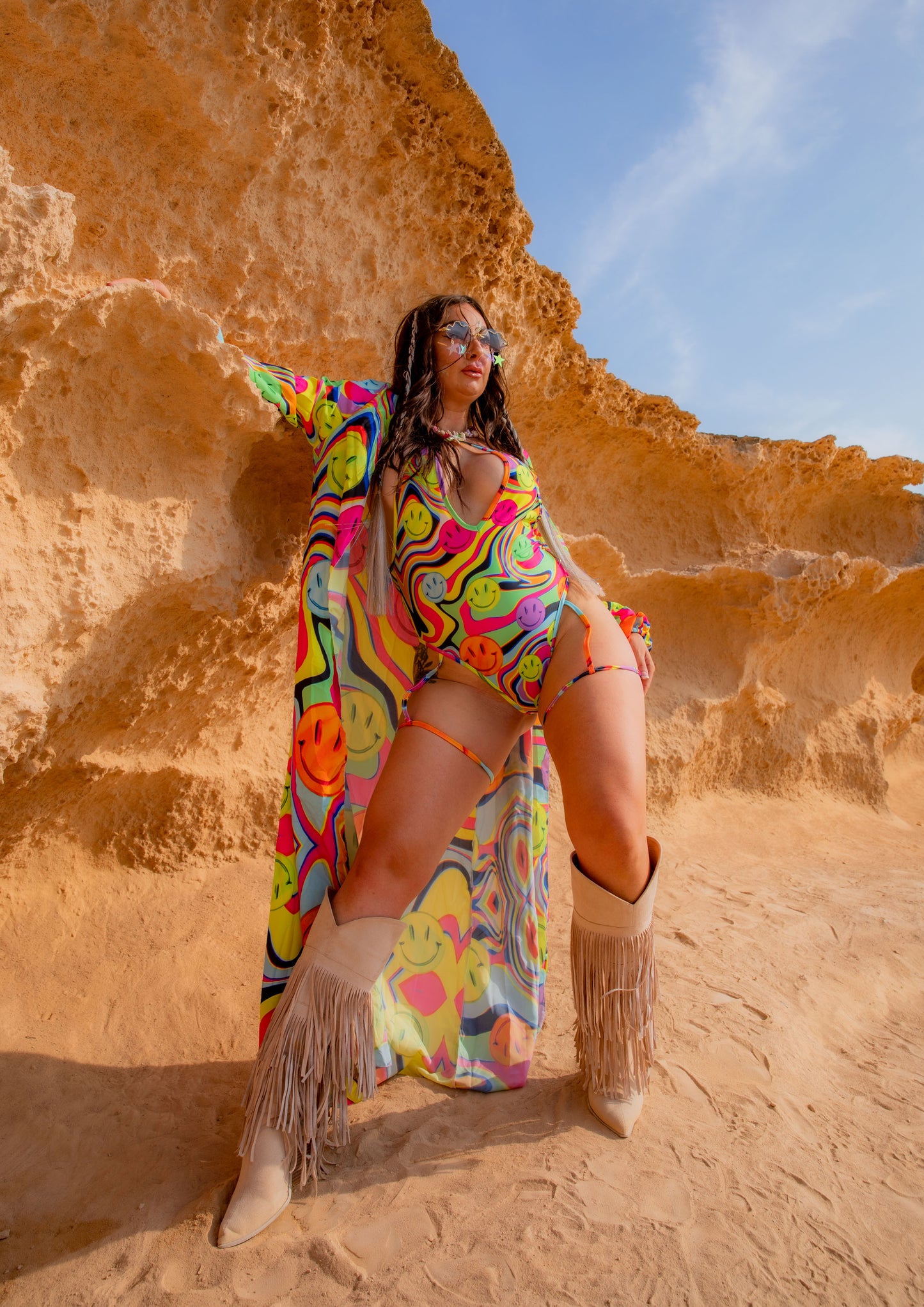 Trippy Drip Maxi Chiffon Kimono Style Jacket