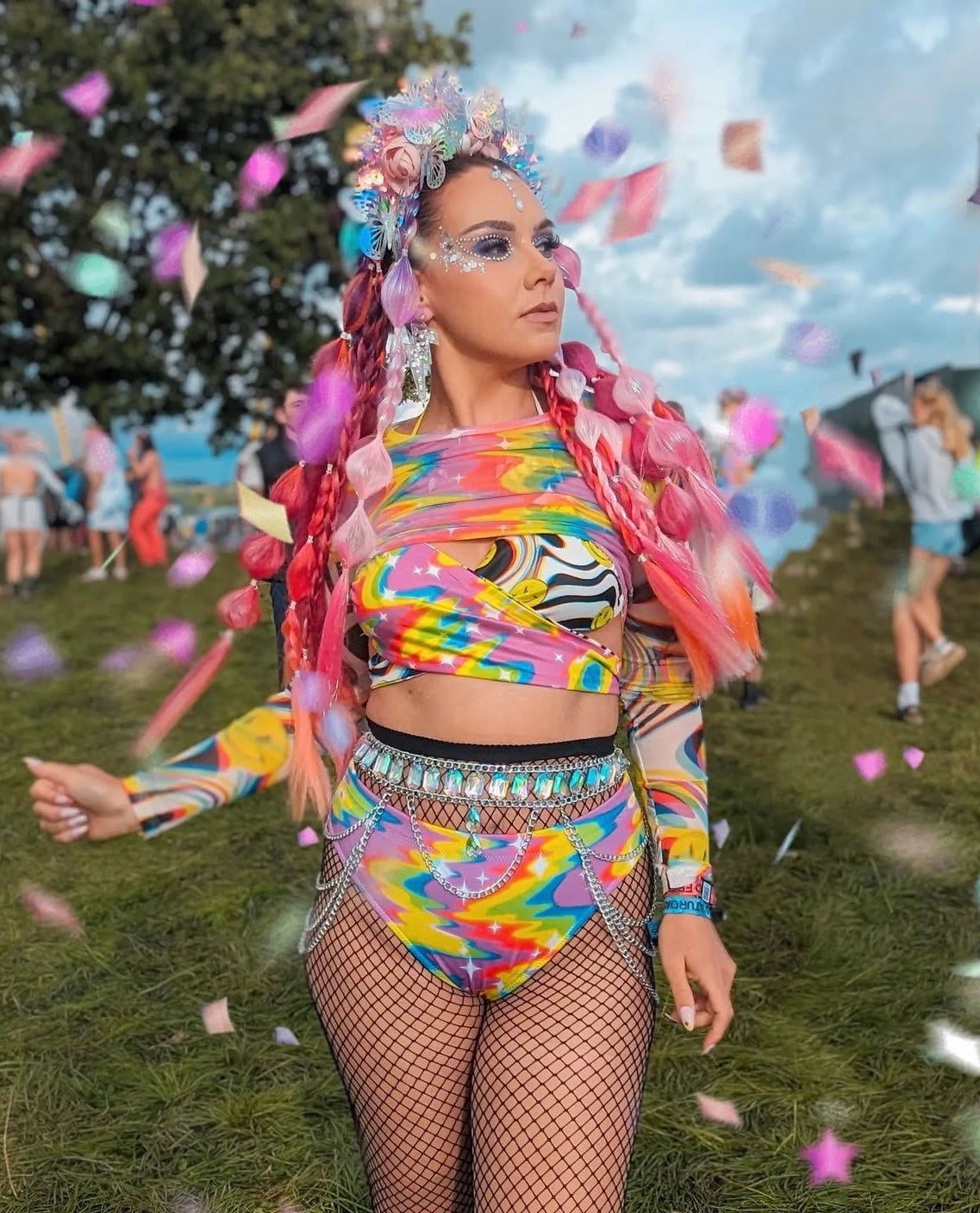 Disco Trip Mesh Long Sleeve Crop Top