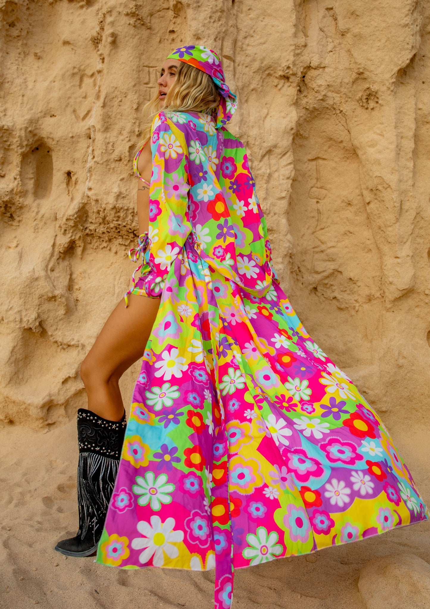 Disco Daisy Maxi Chiffon Kimono Style Jacket